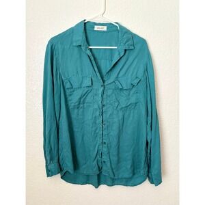 Bella Dahl Button Down Tencel Shirt Top‎ Teal Long Sleeve Pockets Sz S Preppy